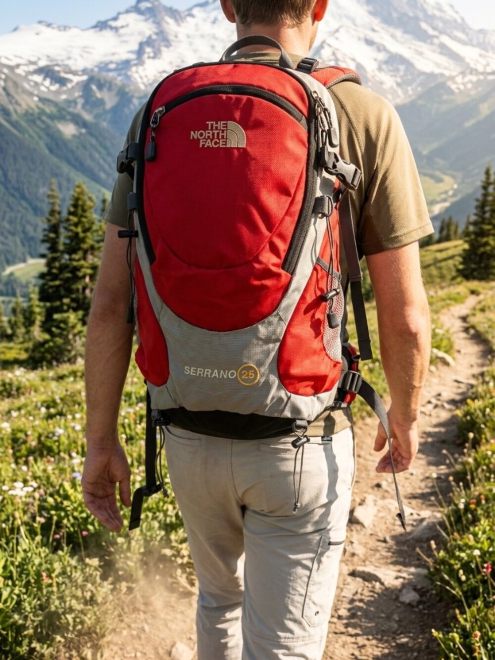 The North Face Serrano 25L Unisex Hiking Backpack in Red (Small Hole)